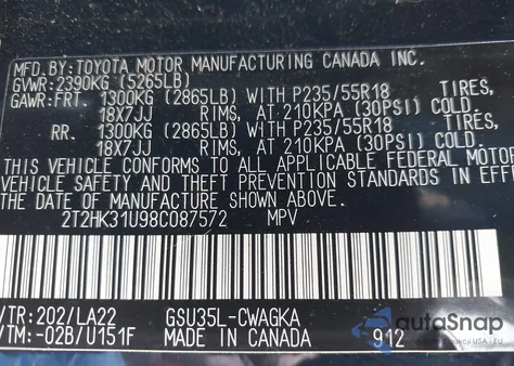 2008 Lexus Rx 350 z USA, uszkodzony, nr VIN 2T2HK31U98C087572